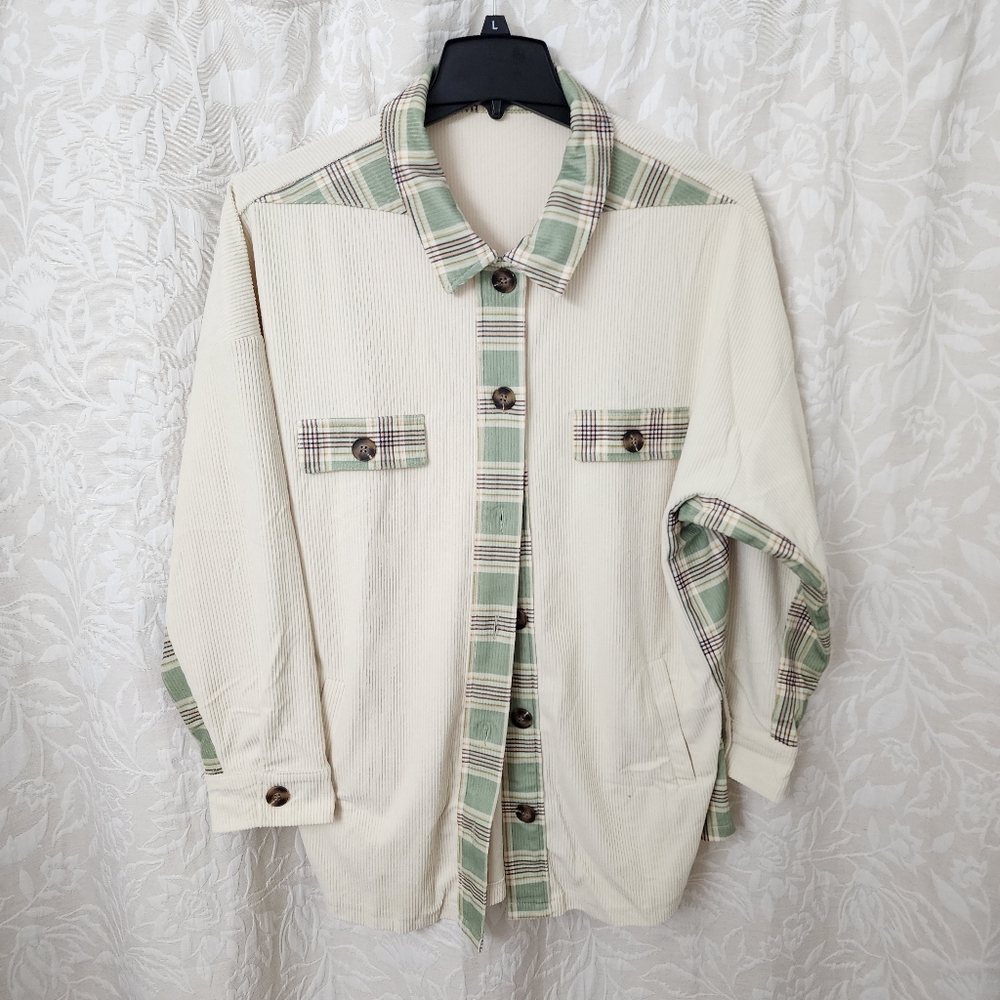 Women's Cream and Green Plaid Shacket. No tags, NWOT